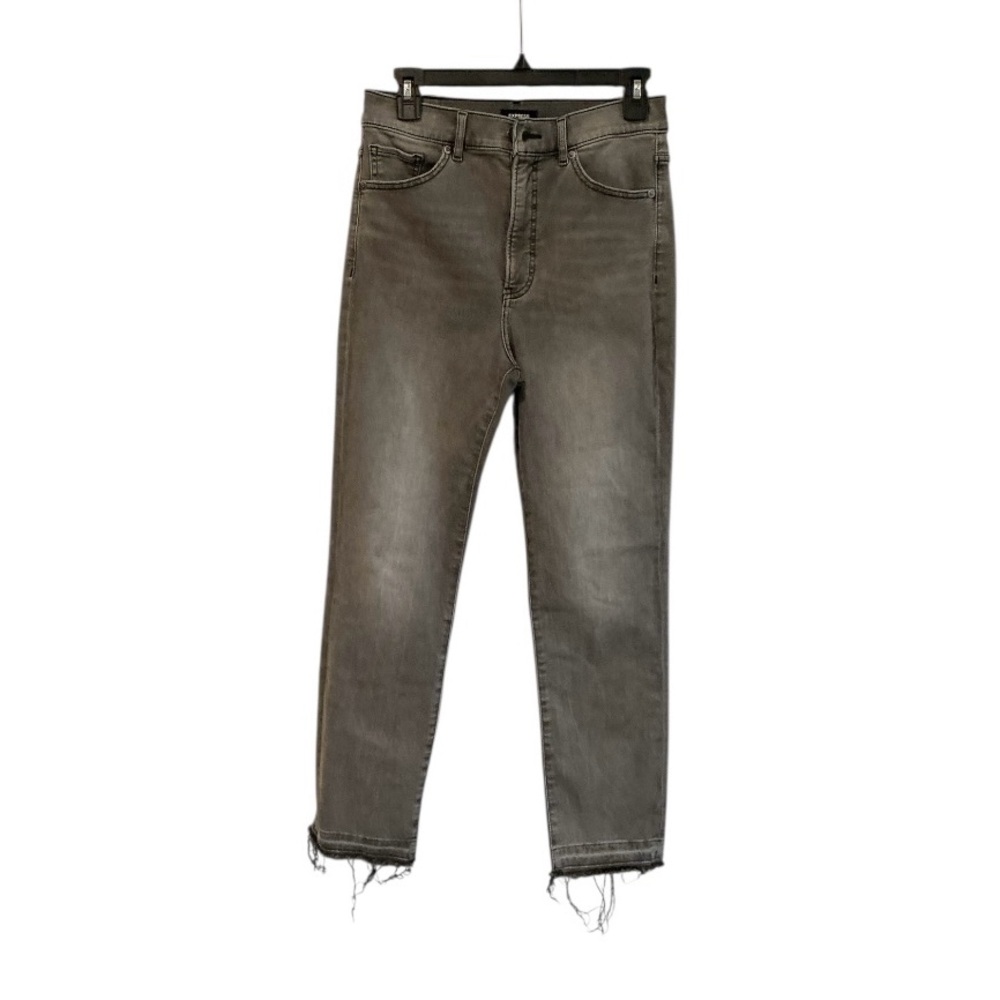 👖 Express Gray High Rise Straight Leg Jeans with Raw Hem | Size 8 AA14 - Picture 2 of 7